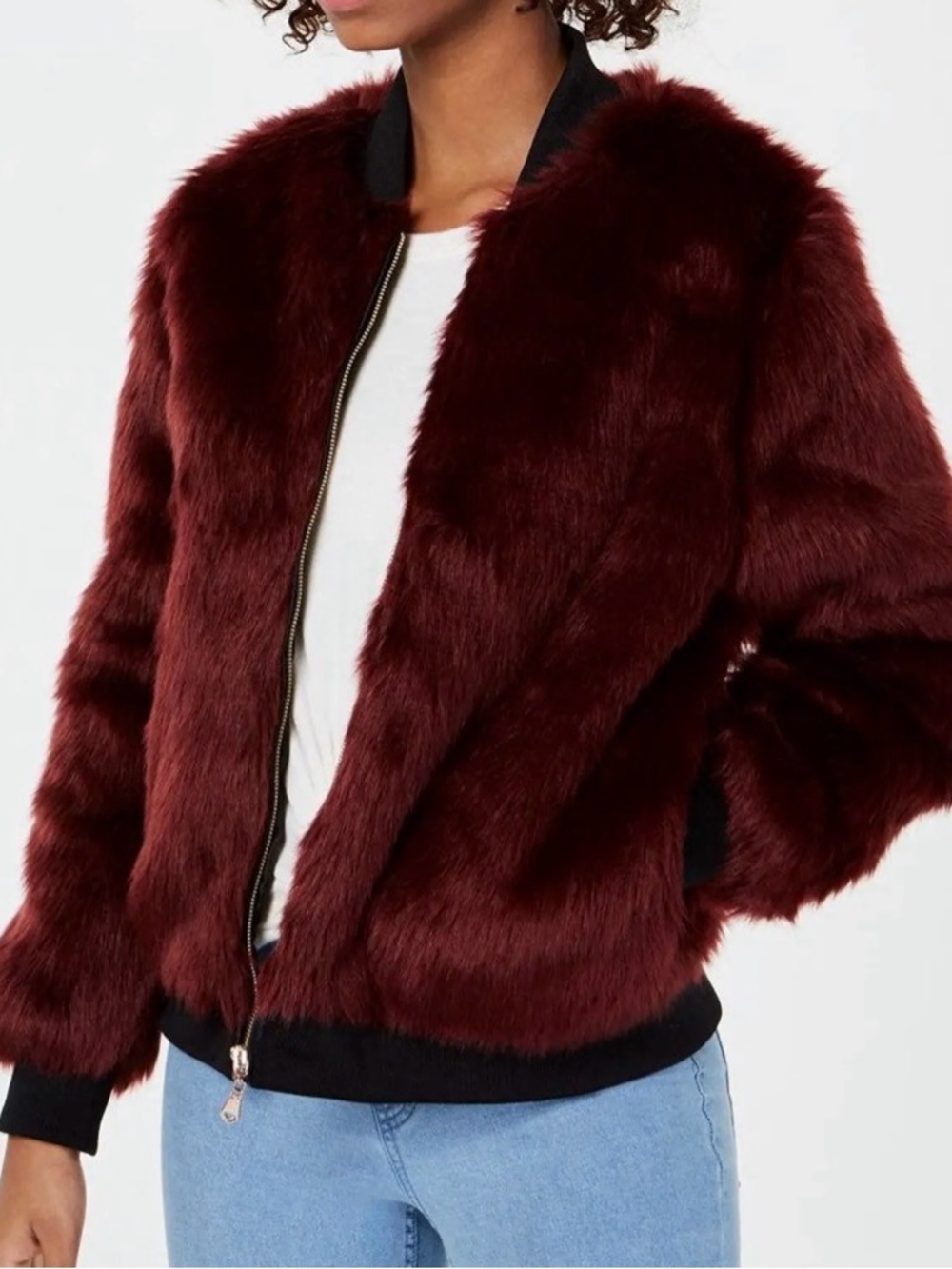 Say What? Women's Faux Fur Bomber Jacket - Deep Wine XLarge